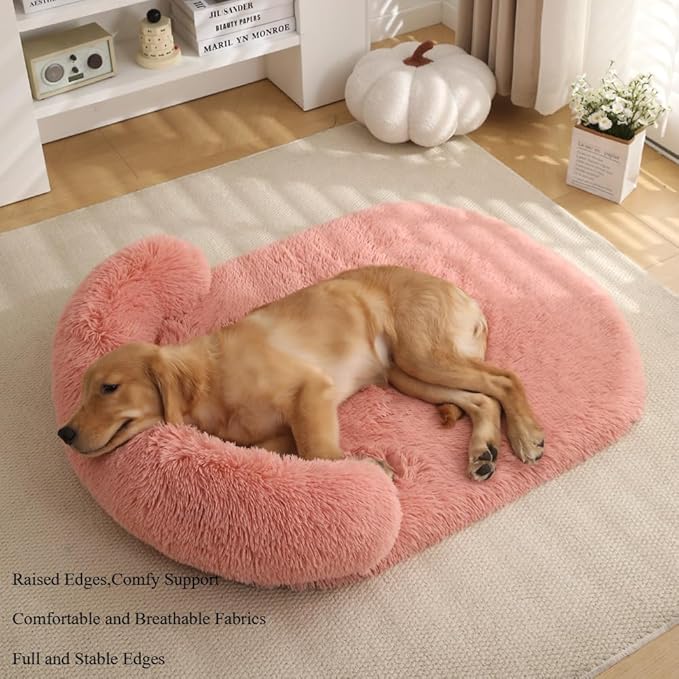 Calming Dog Bed - Fluffy Plush Mat with Removable Washable Cover | Furniture Protector for Large Dogs & Cats(Rainbow Colors,47.24X29.53X5.91in)