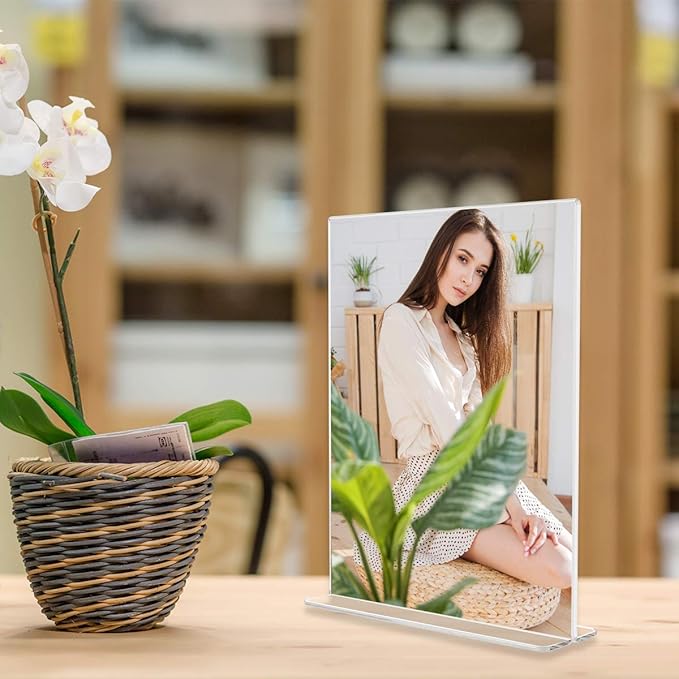 NIUBEE 6 Pack Acrylic Sign Holder 8.5 x 11 - T Shape Double Sided Table Top Display Stand, Portrait Upright Photo Picture Frame Wedding Menu Ad Holder