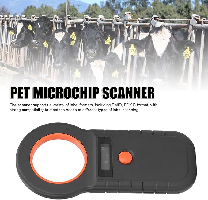 Pet Microchip Scanner, RFID Reader 134.2kHz 125kHz, Rechargeable, Memory Storage 128, for Dogs Cats Animals