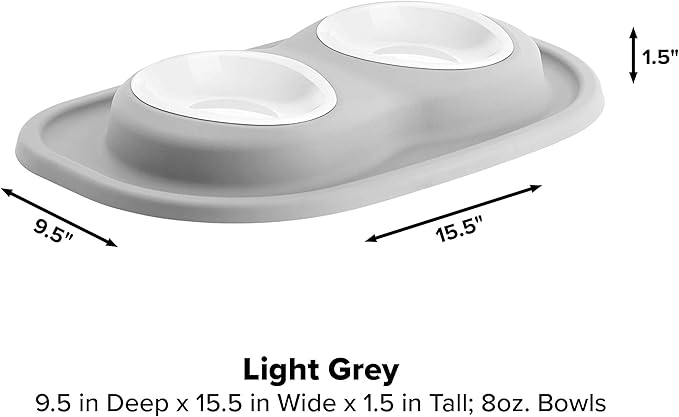 WeatherTech Double Low Pet Feeding System w/Plastic Dog/Cat Bowls - 8 oz (1 Cup) Light Grey (PDL0801LG)