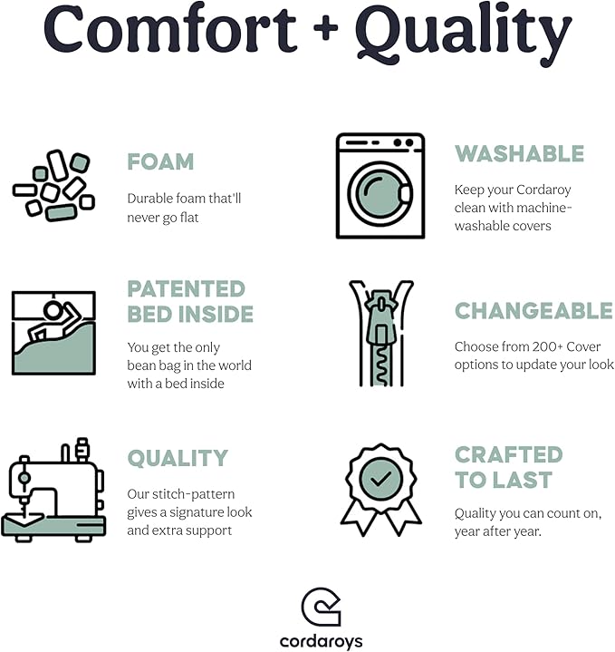 CordaRoy's Waterproof Terry Corduroy Forever Dog - with Removable, Washable Cover - Comfortable & Stylish Pet for Living Room, Room, Office - 50" - Khaki | Made in The USA