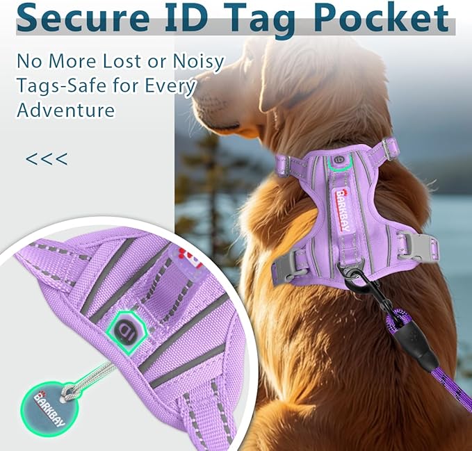 BARKBAY Dog Harness No Pull Oxford with ID Tag Pocket - Heavy Duty, Reflective, Easy Control for Large Dogs(Violet Purple Oxford,XL)