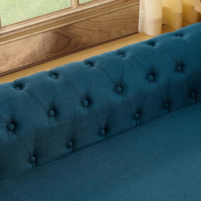 55" Elevated Dog Sofa Couch for Large and Oversized Dogs, Comfortable Linen Fabric Pet Bed with Thick Cushion, Durable Raised Dog Couch with Tufted Armrests, Stylish Modern Pet Furniture