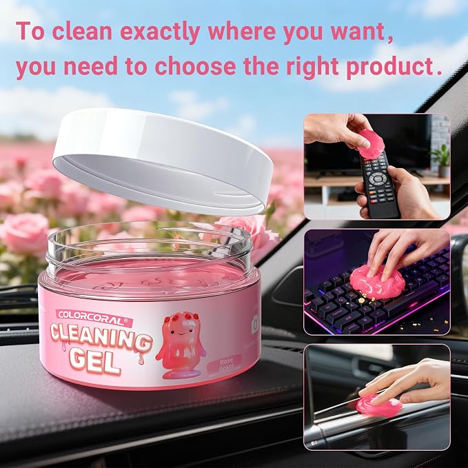 2 Pack Car Cleaning Gel Reusable Auto Slime Cleaner, Rose Scent Dust Cleaning