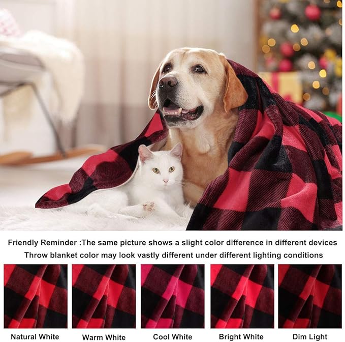 PiccoCasa Pet Dog Blanket, Flannel Fleece Puppy Blanket Plaid Plush Warm Rug Blankets for Small-Medium Dogs Cats Sleeping Mat, 30 x 40 Inches, Scarlet+Black