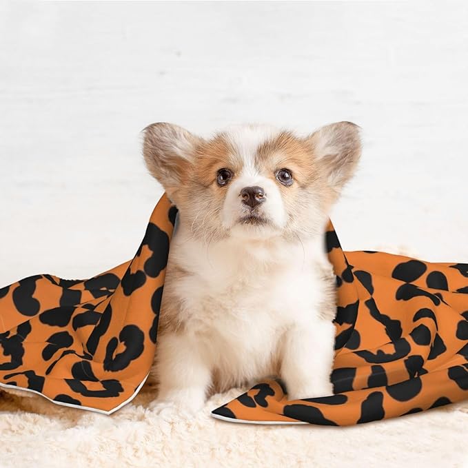 Double Sided Plush Pet Blanket for Small Large Animals, Cheetah Leopard Wood, Reversible Throw with Dimpled Dot Side and Flat Side for Kennels Living Rooms