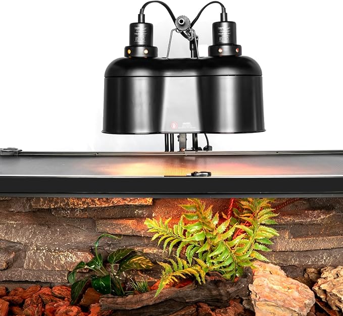 REPTI ZOO Dual Reptile Light Fixture, Max 150W Nano Dual Dome Heat Lamp Fixture with Independent Switches Reptile Tank Accessories UVB Light Fixture (Bulb Not Included)