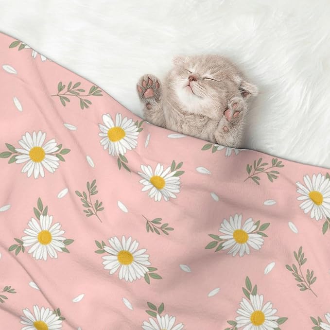 Pet Blanket for Indoor Outdoor Use, Shabby Chic Flower Daisy Roses Spring Season Theme Pink, Two Sided Reversible Plush Mat with Bumpy Dot Texture for Patios Crates Portable Bed Companion