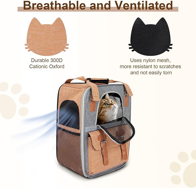 ‌YooxArmor Cat Carrier Backpack, Airline Approved Mesh Dog Backpack with Breathable, Hiking, Travel, Camping, Pet Carriers Backpack for Large Cats and Small Dogs - Holds Pets up to 15 Lbs (Yellow)