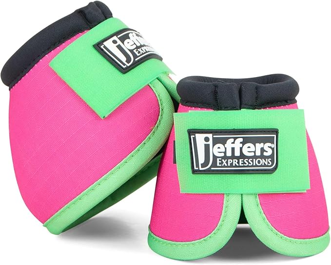 Jeffers Expression No Turn Bell Boots for Horses - Pink & Lime, Large | Shock Absorbing Hoof Protection | Secure Double Hook & Loop Closure, Perfect for Turnout, Training, & Riding - 1 Pair