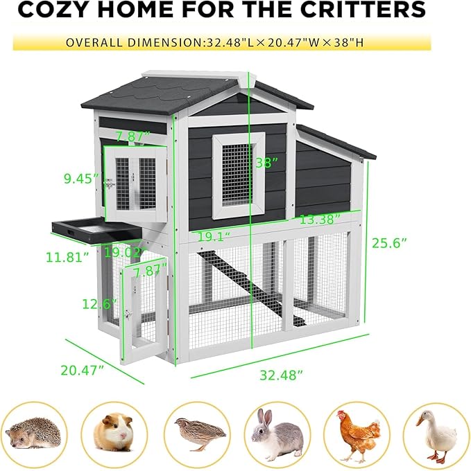 Chicken Coop, Chicken Run, Duck Coop Outdoor Chicken Coop for 2-4 Chickens Wooden Hen House Poultry Pet Hutch Run Cage (White)