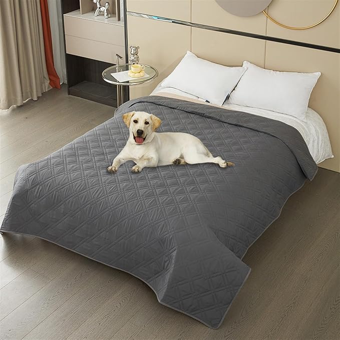 GIBZ Waterproof Dog Bed Cover Anti Slip Pet Furniture Protector Washable Blanket Large Soft Quilted Mat, Dark Grey, 100x127cm