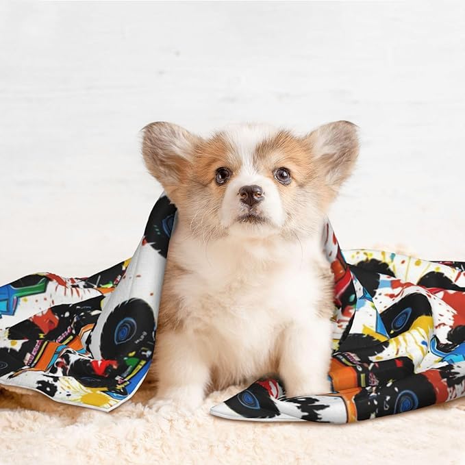 Dog and Cat Blanket in One, Grunge Monster Truck Car Art, Double Sided Plush Throw with Raised Dot Pattern on One Side and Flat Velvet on Other for Variety