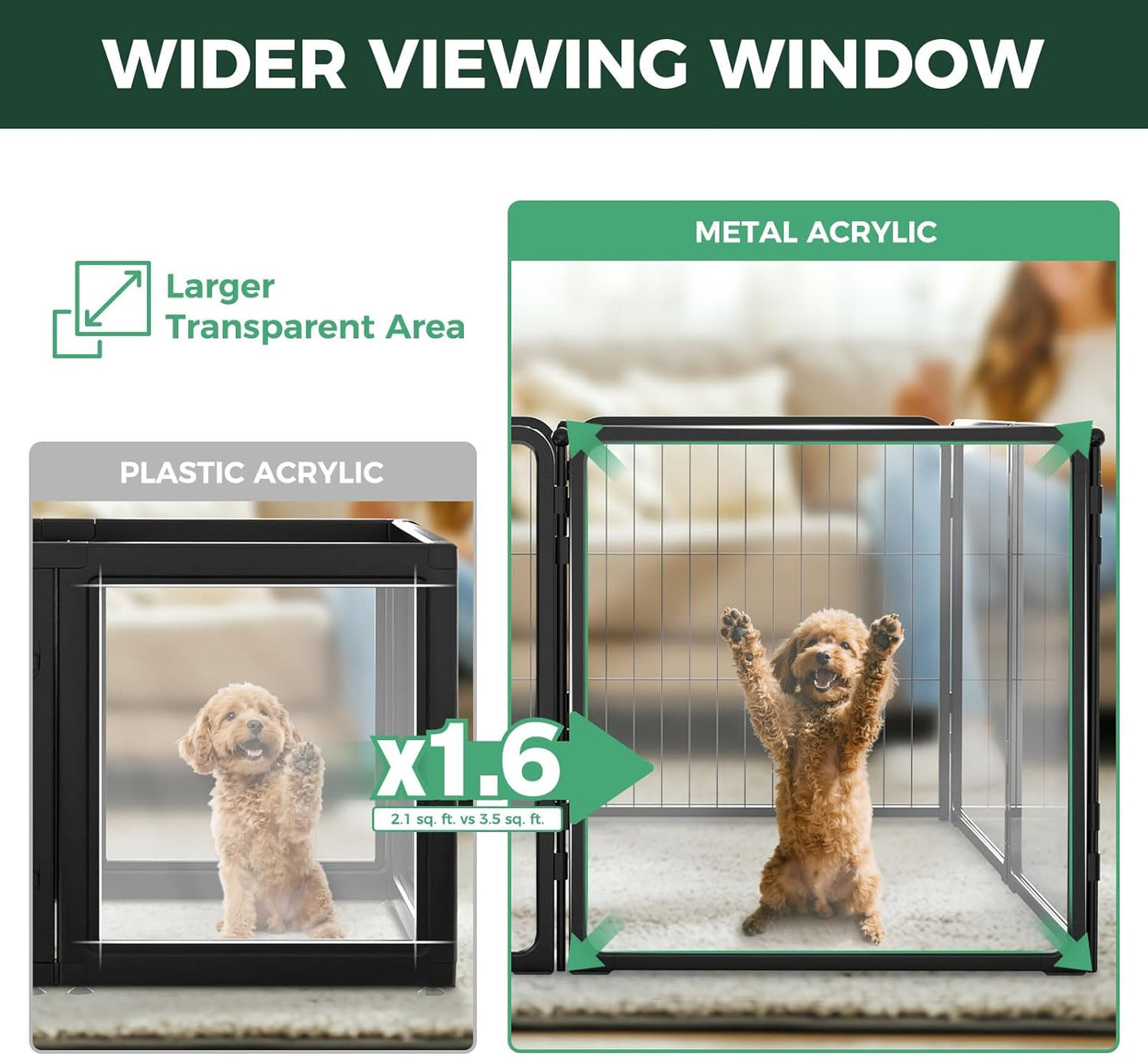 FXW Homeplus Unleashed Indoor Dog Playpen - Stress-Free and Safe Play, Heavy Duty 24 Inch 5 Acrylic Panels + 5 Wire Panels Dog Pen for Puppy and Small Dogs, Black│Patented