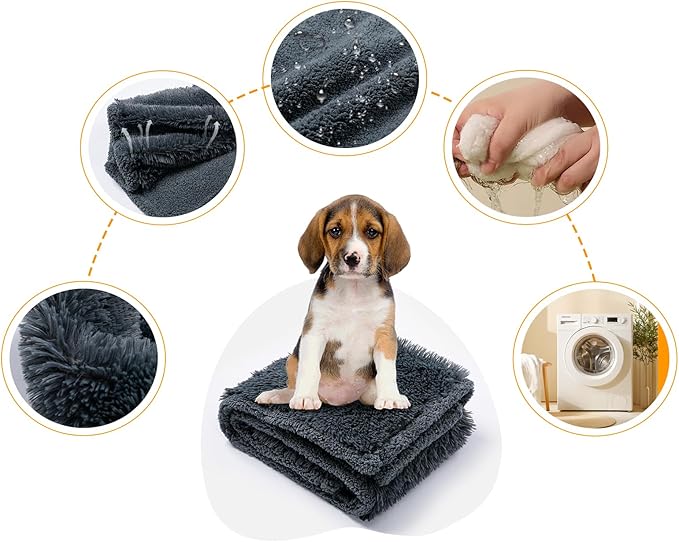 Waterproof Pets Blankets for Dogs 57x40in Calming Cat Blanket for Bed Couch Sofa Cover Protector Washable Long Faux Fur Pet Throw Blanket for Puppy Reversible Furniture Protection Mats (Gray,M)
