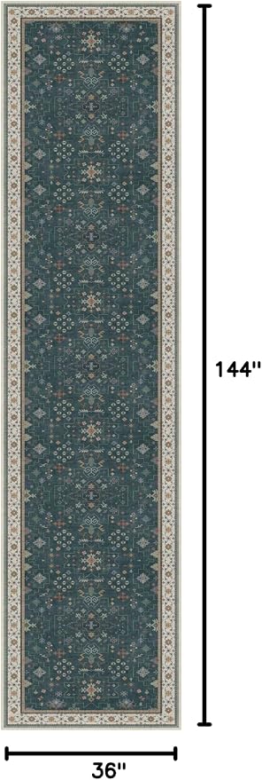 Hazo Haus Dark Green Hallway Runner Rug 12 ft Long