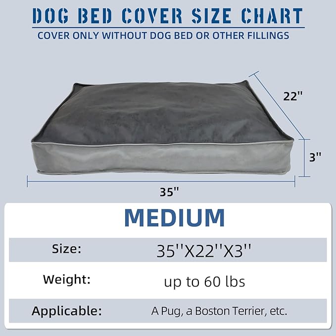 Dog Bed Cover, Comfortable and Quiet Dog Bed Covers for Pet Mat Bed,Washable Removable Cover，Faux Leather Pet Nest, 35" L x 22" W x 3" H ，Cover Only