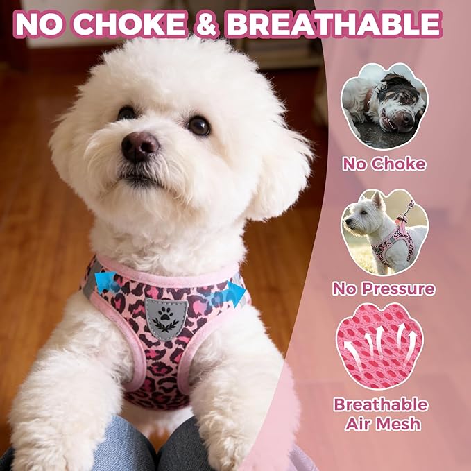 PAWCHIE Dog Harness and Leash Set,Step in No Pull Soft Pet Harness, Reflective Adjustable Puppy Vest for Small Medium Dogs Cats,No Choke Harness Vest with Poop Bag Holder for Walking,Running,Leopard S