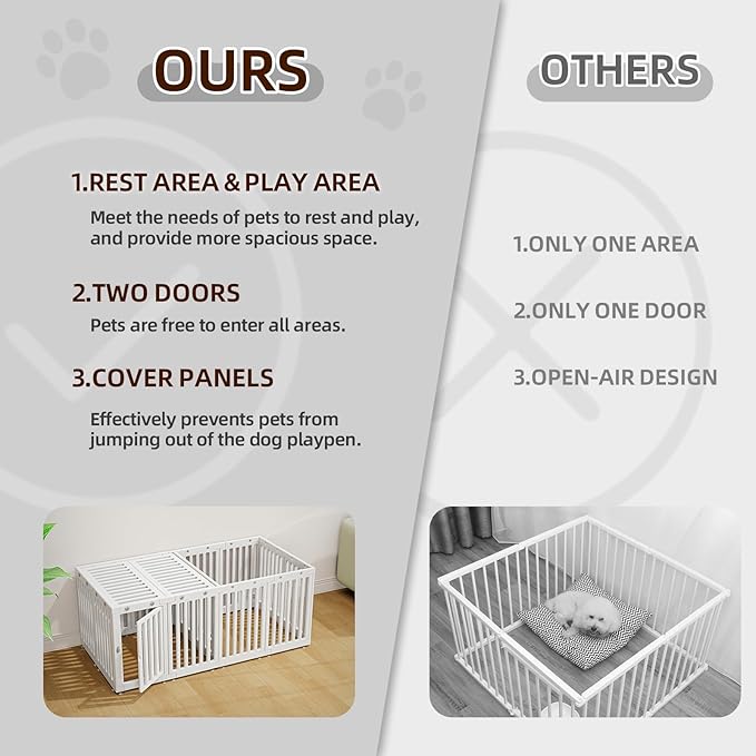 Dog Playpen with Door & Cover Top,18*Fence Panel Puppy Playpen, 2 Room Dog Crate, Pet Playpen for Small & Medium Dogs, Puppy Play Pen for Indoors & Outdoor