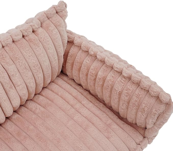 Pet Couch Calming Bed, Pet Couch with Removable Washable Cover, Plush Pets Sofa for Indoor Use, Supportive Orthopedic Dog Bed (Pink)
