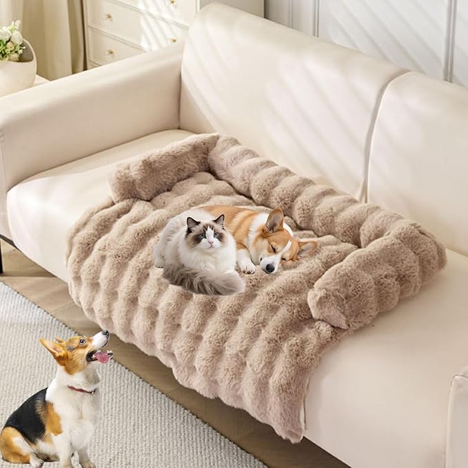 Dream Cloud Pet Sofa Bed, Dream Cloud Pet Sofa Bed Cover, Cozy Rabbit-Velvet Non-Slip Washable Fluffy Plush Pet Mat for Furniture Protection, Soft Couch Bed for Dogs & Cats (Brown, 80X80 CM)