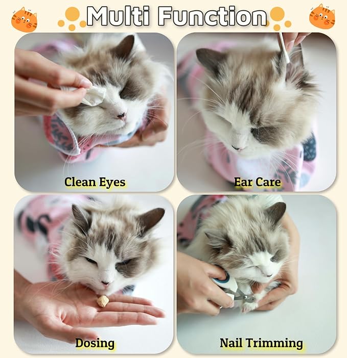 31.5" Cat Wrap for Grooming-Premium Cat Grooming Wrap Cat Restraint for Nail Clipping, Self-Adherent Soft Cat Blanket to Wrap Cat Anti-Scratch Anti-Escape Grooming Bag (Pink, XXL)