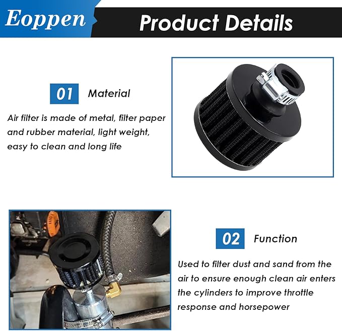 2Pcs 12mm Air Filter Mini Universal Vent Crankcase Cold Air Intake Breathe