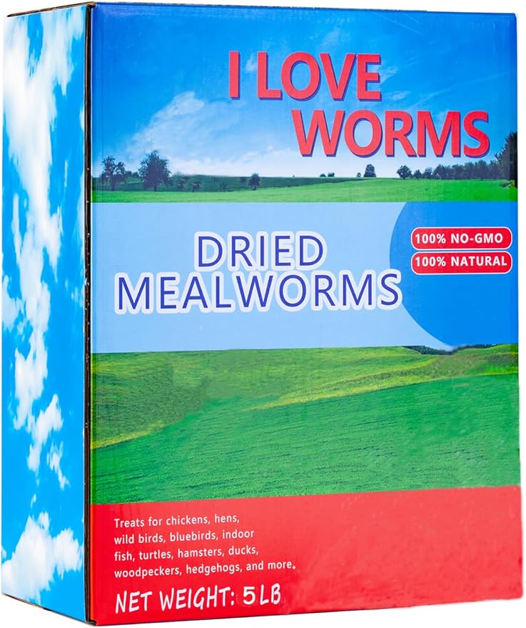 I LOVE WORMS Dried Mealworms (5lb), Wild Bird Food, High-Protein Mealworms for Bluebirds, Chickens, Ducks, Reptile, Tortoise, Amphibian, Lizard