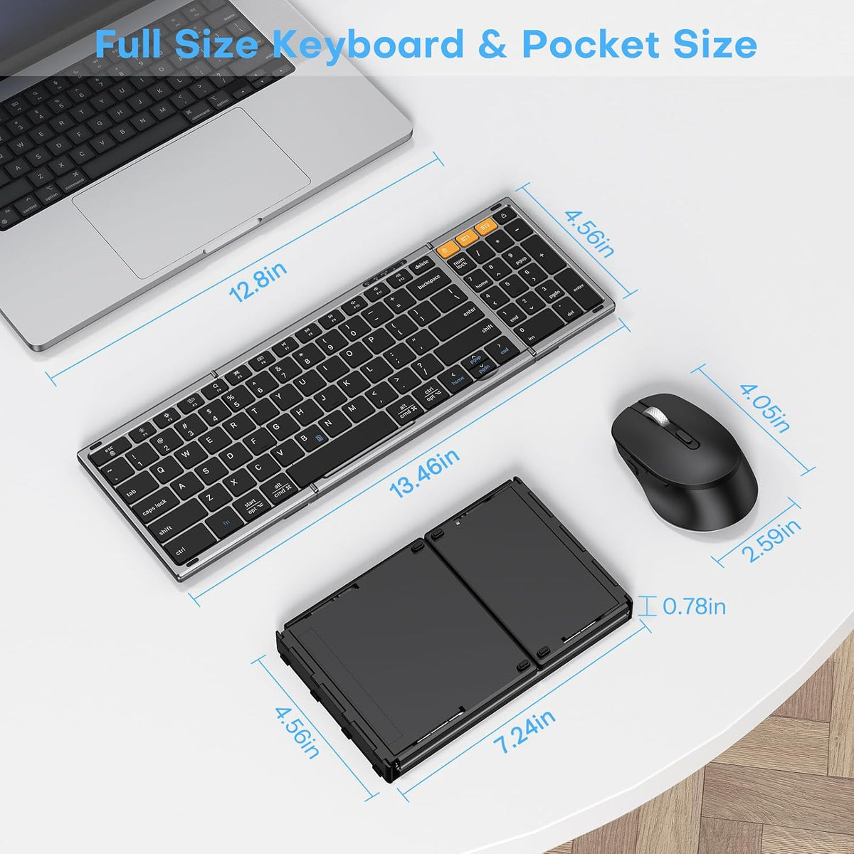 Foldable Keyboard and Mouse for 3 Devices, OMOTON Wireless Bluetooth Combo