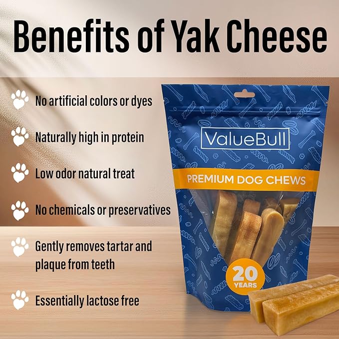 ValueBull Himalayan Yak Cheese Dog Chews, Medium, 10 ct - Long Lasting for Aggressive Chewers, All Natural, Healthy & Safe, Low Odor Nepal Yak Milk Chews