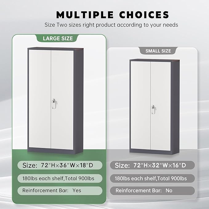 Greenvelly Metal Garage Storage Cabinet, Tall Locking Storage Cabinet with 2 Doors and 4 Adjustable Shelves, Steel Tool Cabinet, Lockable Filling Cabinet for Home, Office, Garage, School (Gray White)