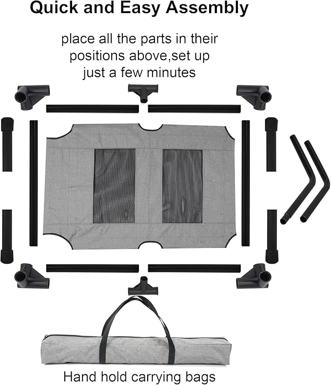 Raised Dog Bed Cooling Cot for Indoor Outdoor Use Portable Waterproof Mesh Pet Bed Washable for Large Medium Small Dogs, Grey
