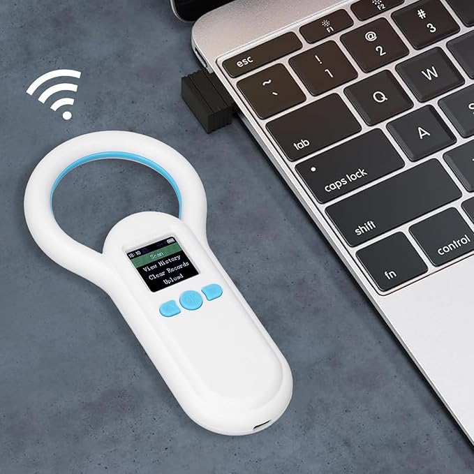 Pet Microchip Scanner and Animal Ear Tag ID Reader with 1.44 Inch TFT Display, 134.2 Khz Working Frequency, Compatible with ISO 11784, ISO 11785, FDX B, and ID64 Standards, 500