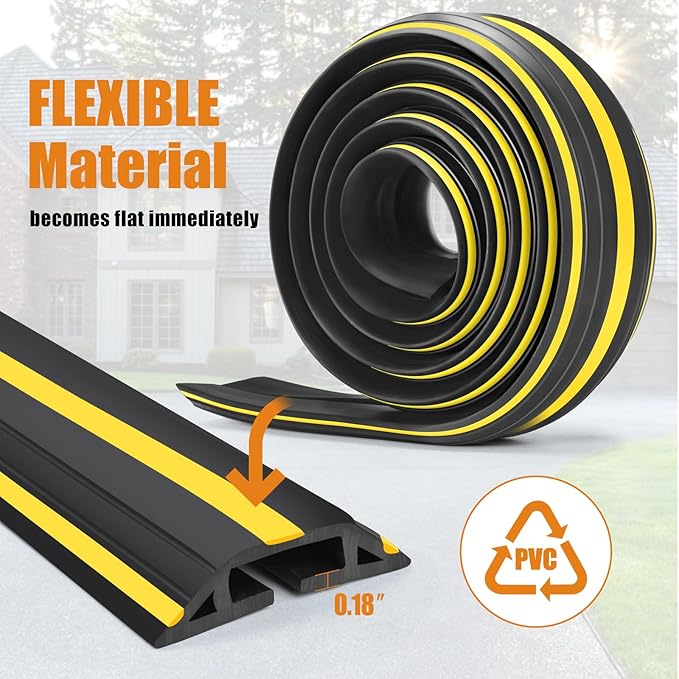 6.5 ft Cord Covers for Wires on Floor, Heavy Duty PVC Duct Floor Cord Cover, Floor Cable Cover Easy to Unroll Prevent Trip Hazard for Home Office or Outdoor Settings