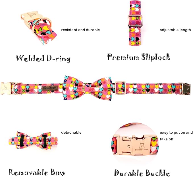 Lionheart glory Valentine's Dog Collar, Dog Collars with Bow, Pet Collar Adjustable Dogs Bowtie Pet Collars for Medium Dogs