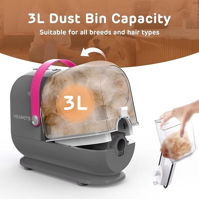 Dog Grooming Vacuum Kit - 3L Vacuum with 7 Tools, Low Noise Electric Clipper and Brush for Pet Shedding at Home, Gray
