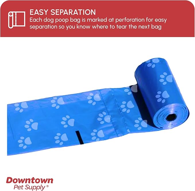 Downtown Pet Supply Poop Bags for Dogs with Dispenser, 220 Count - Leak-Proof Dog Waste Bags and Bone-Shaped Dog Poop Bags Holder for Leash - Rainbow with Paw Prints, 12.5" x 8.5"