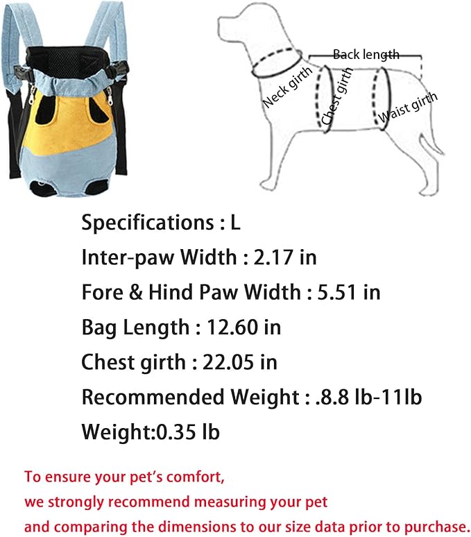 Lightweight Pet Backpack Carrier for Small Dogs & Cats - Easy-Fit Adjustable Straps, Basic Legs-Out Design, Durable for Daily Use (Fits Pets Under 15lb) (Yellow-White Color-Blocked, Large)