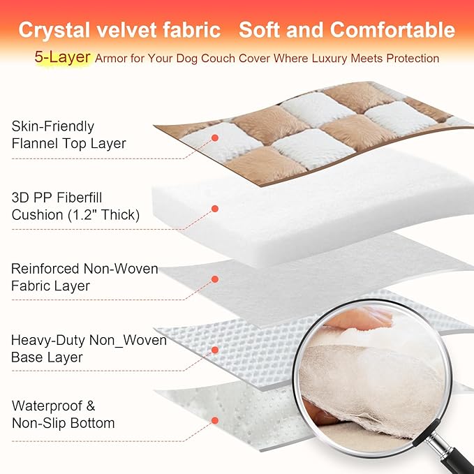 Dog Couch Cover for Washable, Non-Slip Plaid Square Sofa Cushion Protector, Soft, and Multi-Functional Pet Friendly Sofa Cover for Cats Dogs (27.6x70.9 inch,DarkCoffee)