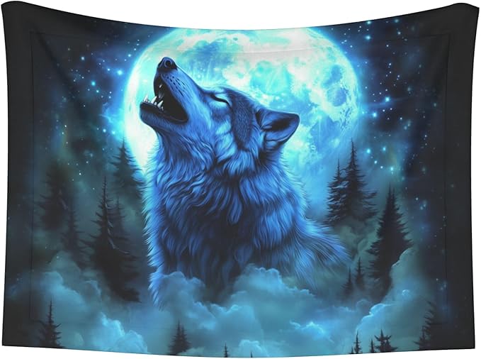 Wolf Blanket for Pet - Animal Throw Blanket 40x30 Moon Night Couch Blankets for Puppy Dogs Cats