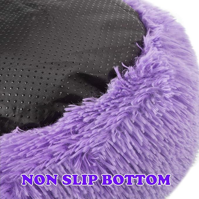otoez Kitten Puppy Bed Extra Small XS Round Dog Cat Beds Anti Anxiety Plush Pet Calming Donut Bed with Non-Slip Waterproof Bottom, Washable (15.7", Purple)