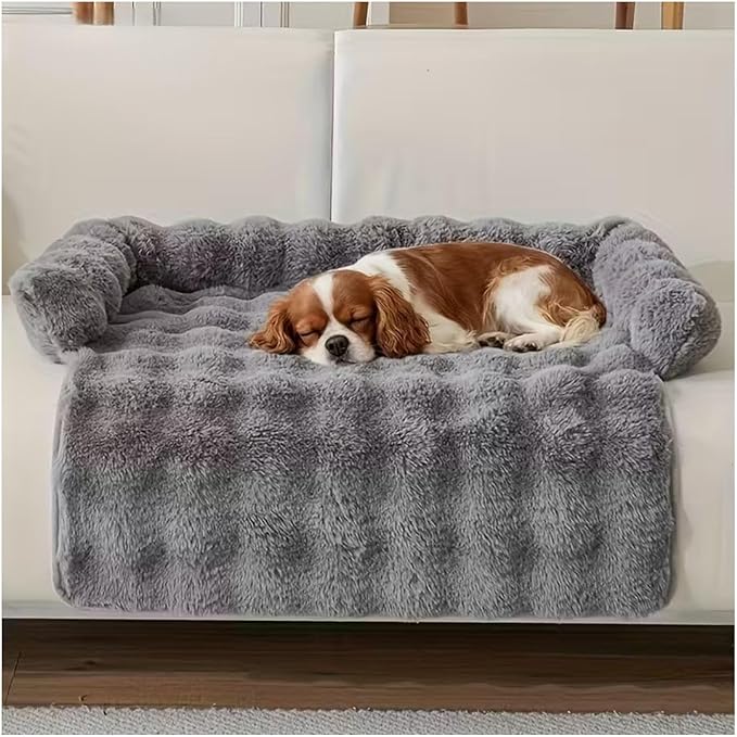 Dream Cloud Pet Sofa Bed, Washable Non-Slip Fluffy Plush Dog Mat for Furniture Protector Mat for Sofa Car & Floor for Small Medium Dogs & Cats (Dark Gray)