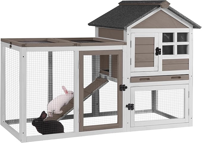 GUTINNEEN 51.6" L Chicken coop Outdoor Rabbit Hutch Indoor Bunny Cage Expandable Duck House(Brown)