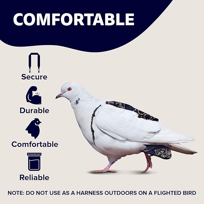 Hen Holster Wrap-Around Bird Diaper & Harness for Larger Pigeons, Small Breed - with Removable Liner, Adjustable Fit for Outdoor Adventures & Indoor Use, Easy to wear - Blue Bandana, XS