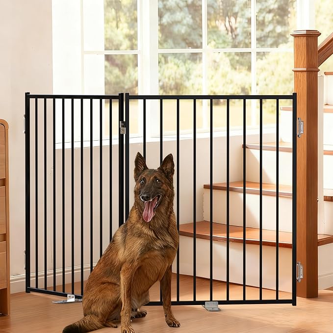 No Pawblems Free Standing Dog Gate, 36'' Tall Foldable Dog Fence for Indoor & Outdoor, Up to 52 Inch Extra Wide Puppy Gate for Stairs, Hallways, Doorways, Deck, Yard (Black, 2 Panels)