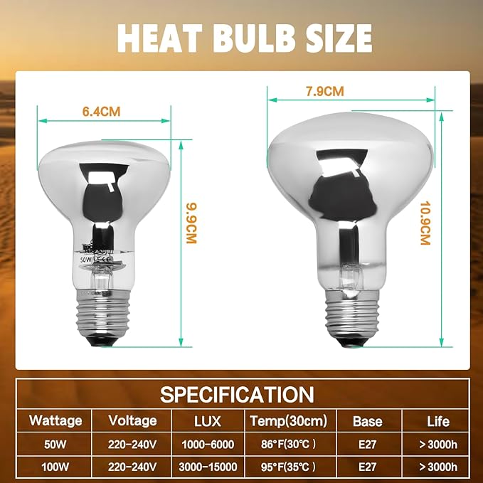 LUCKY HERP Heat Lamp Bulbs, UVA Intense Basking Spot Light Reptile Heat Lamp(Clear) 100W, Simulated Natural Sunlight Heat Lamp Bulbs for Reptile, Bearded Dragon, Amphibian, Turtle, Snake, Lizard