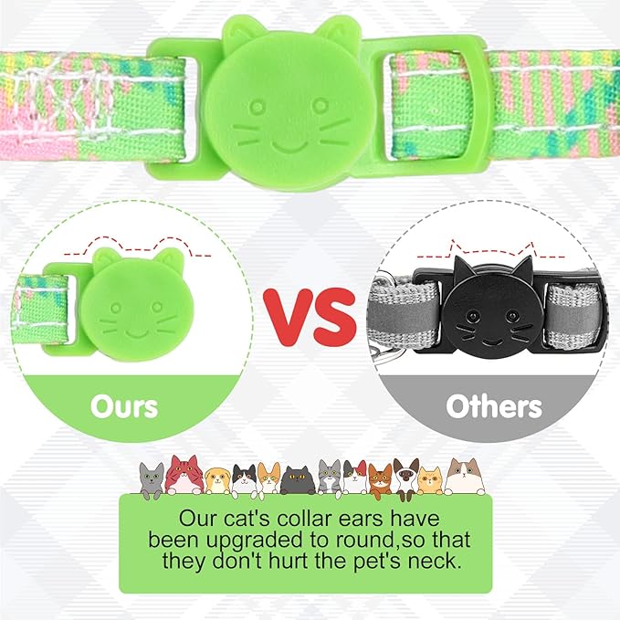 Breakaway Cat Collars with Bell & Cute Pendants - 3 Pack Adjustable Safety Kitten Collars - Decoration for Girl Boy Cats Puppy and Small Pets (Style C - Green Plaid)