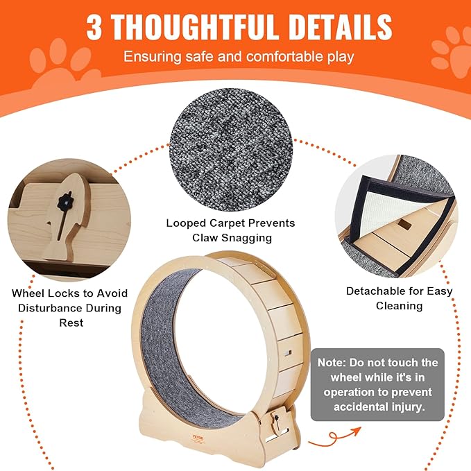 VEVOR Cat Exercise Wheel, Large Cat Treadmill Wheel for Indoor Cats, 35.8 inch Cat Running Wheel with Detachable Carpet and Cat Teaser for Running/Walking/Training, Suitable for Most Cats