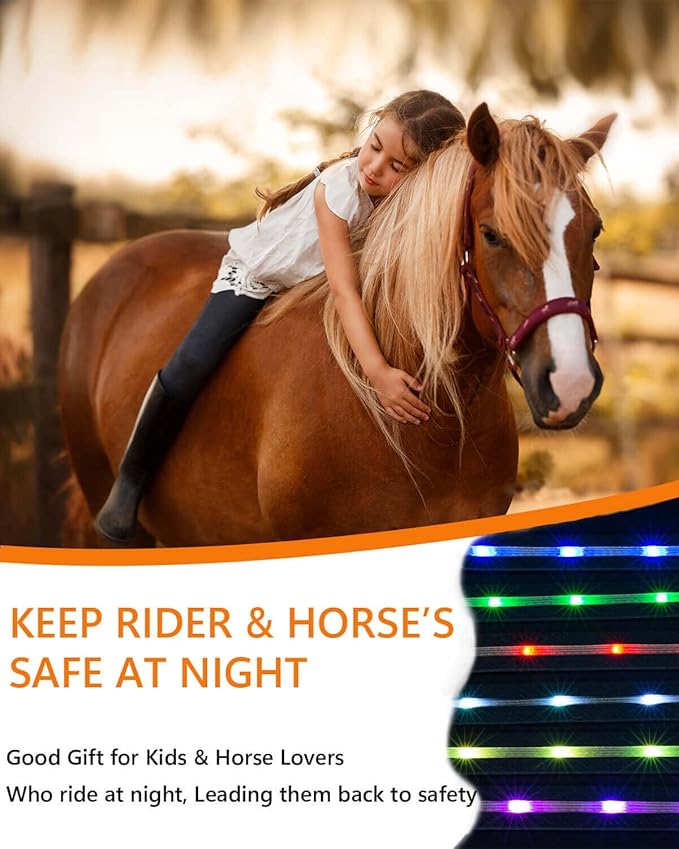 LED Horse Breastplate Collar - 7 Colors in 1 Light Up Horse Tack, USB Rechargeable - Added Visibility & Safety for Night Riding
