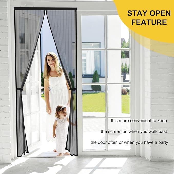 Reversible Left Right Side Opening Magnetic Screen Door for 72 x 80in French Door, Screen Itself Size: 74" x 81", Glass Sliding Door Heavy Duty Screen Door Mesh Curtain for Front Patio Or Large Door